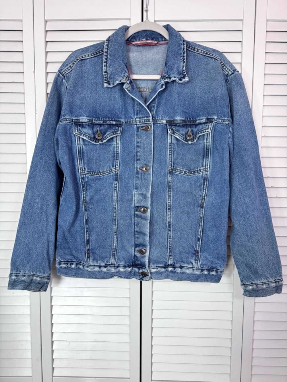 Free People Ramona Oversized Denim Trucker Jean Blue Distressed Small - Picture 3 of 11